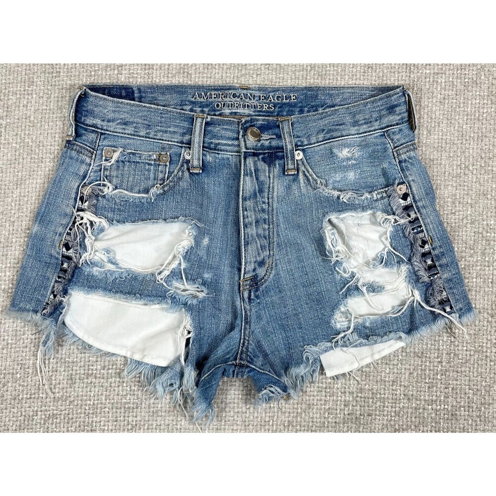 American Eagle Shorts Vintage Hi-Rise Festival Women's Size 2 Blue Button Fly